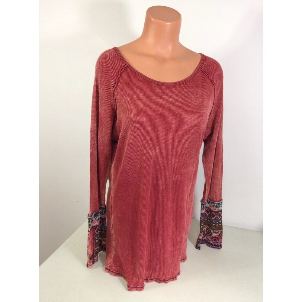 ABLE Waffle Knit Top Contrast Cuff Shirt Thermal Womens XL